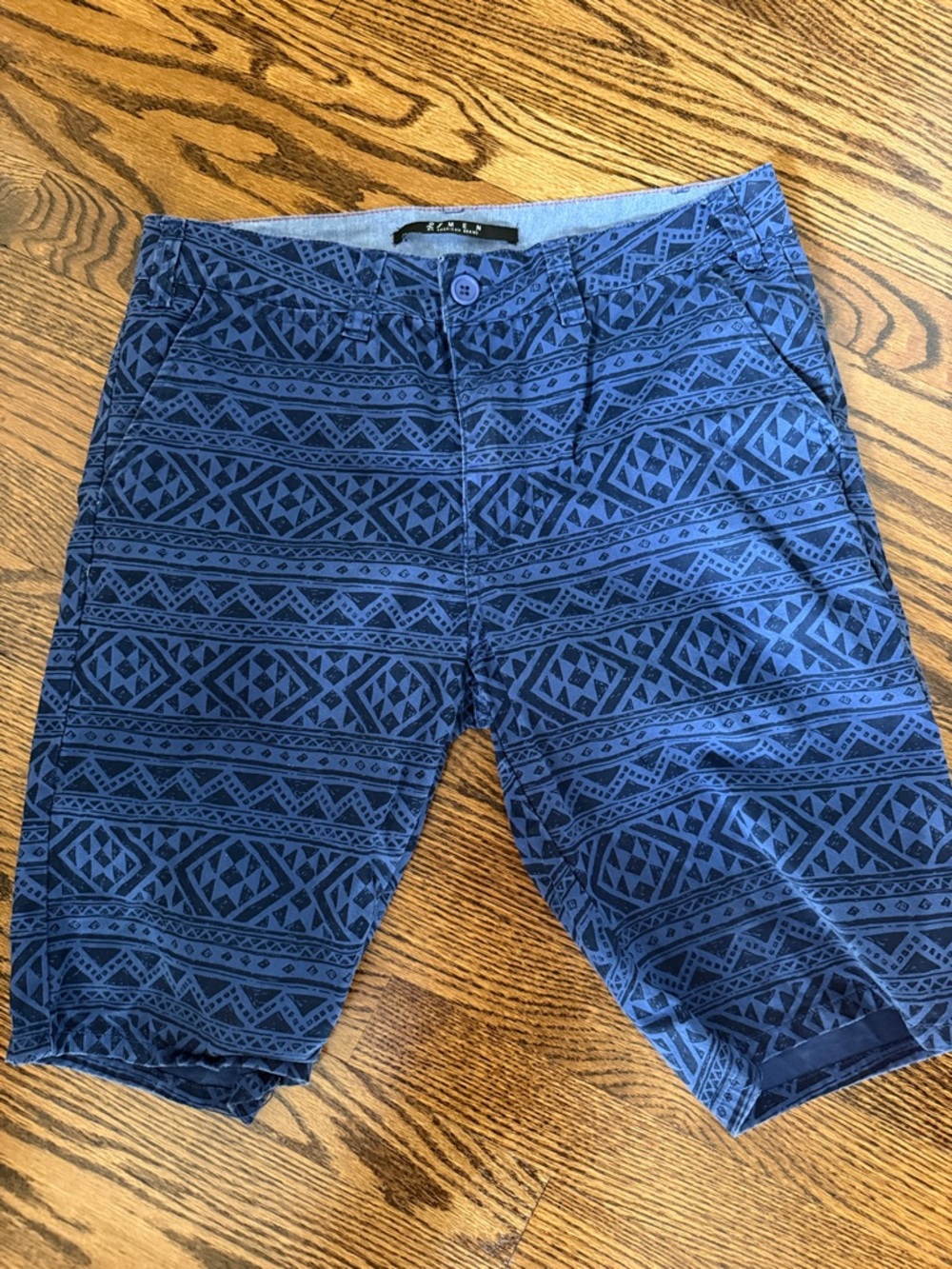 21men Blue Aztec Print Flat Front Shorts